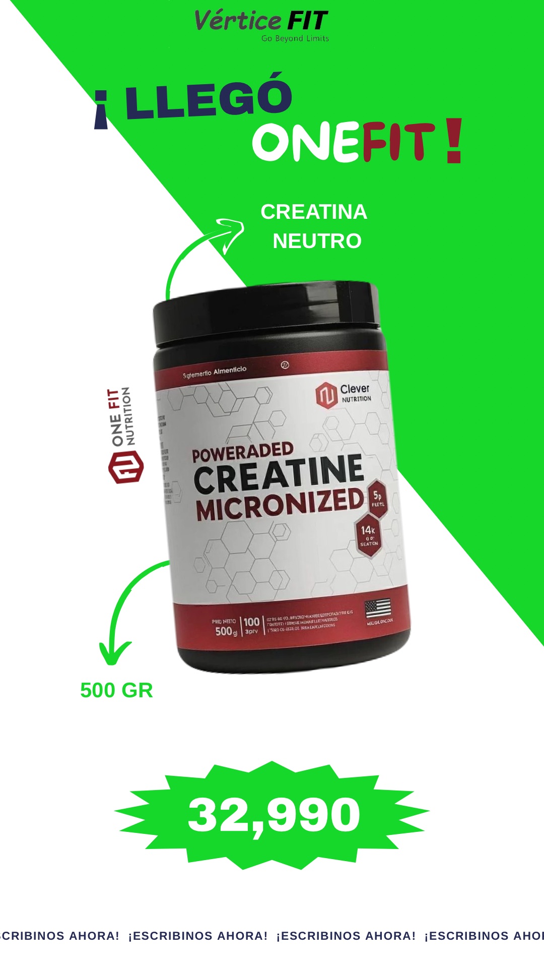 ¡Nueva creatina ONEFIT 500g! 🔋